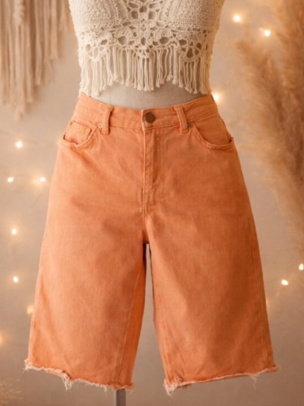 Style & Co. Coral Frayed Bermuda Shorts 10 Minimalist Boho Casual Summer Resort